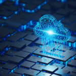 Illustration of data, cloud computing and microchips